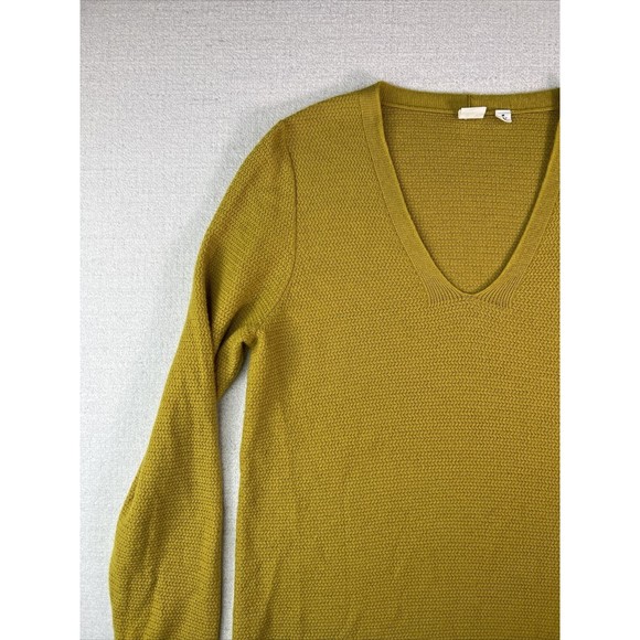 GAP Mustard Gold V-Neck Sweater Merino Wool Blend Womens Medium - Picture 2 of 10